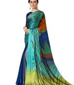 Blue Printed Chiffon Saree With Blouse