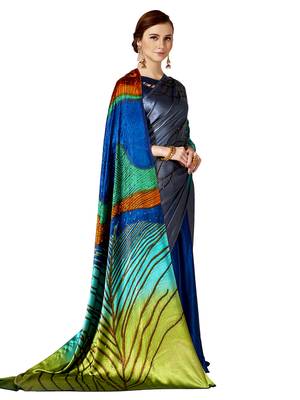 Blue Printed Chiffon Saree With Blouse 2