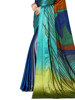 Blue Printed Chiffon Saree With Blouse 3