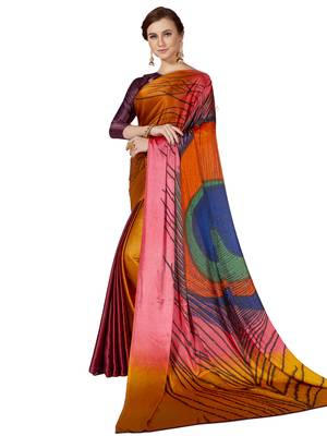 Multicolor Printed Chiffon Saree With Blouse 1