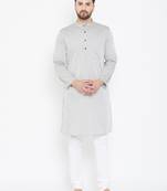 Grey Plain Pure Cotton Men Kurtas