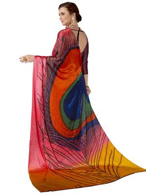 Multicolor Printed Chiffon Saree With Blouse 2
