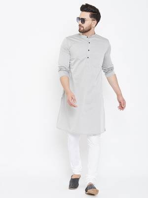 Grey Plain Pure Cotton Men Kurtas 2