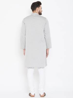 Grey Plain Pure Cotton Men Kurtas 3