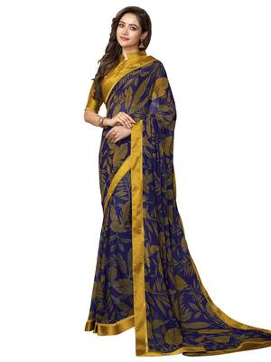 Mustard Printed Georgette Saree With Blouse 1