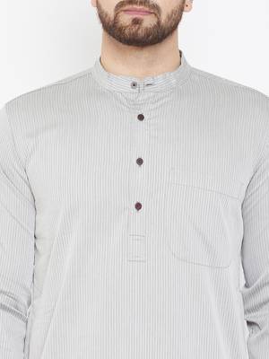 Grey Plain Pure Cotton Men Kurtas 5
