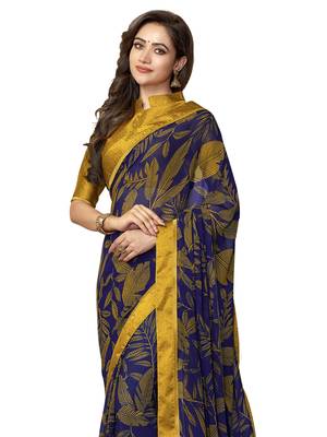 Mustard Printed Georgette Saree With Blouse 2