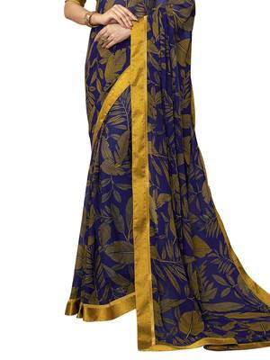 Mustard Printed Georgette Saree With Blouse 3