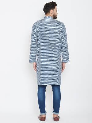 Blue Printed Pure Cotton Men Kurtas 3