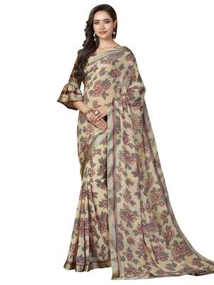 Off White Printed Georgette Saree With Blouse 1