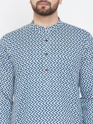 Blue Printed Pure Cotton Men Kurtas 5