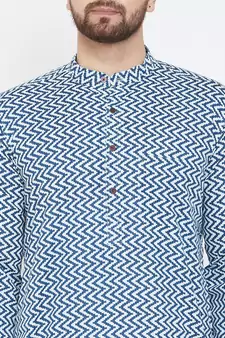 Blue Printed Pure Cotton Men Kurtas