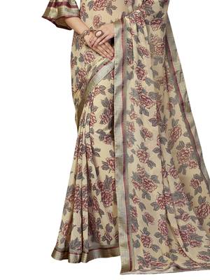 Off White Printed Georgette Saree With Blouse 3