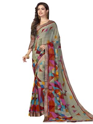 Grey Printed Georgette Saree With Blouse 1