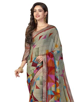 Grey Printed Georgette Saree With Blouse 2