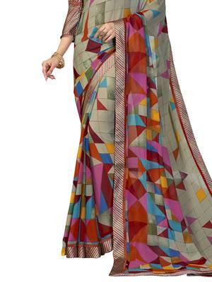 Grey Printed Georgette Saree With Blouse 3