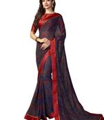 Dark Blue Printed Georgette Saree With Blouse