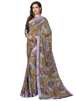 Grey Printed Georgette Saree With Blouse 1