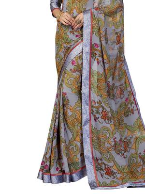 Grey Printed Georgette Saree With Blouse 3
