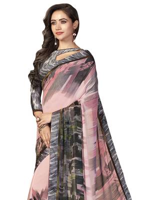 Light Pink Printed Georgette Saree With Blouse 2