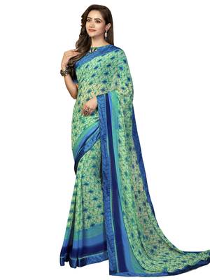 Green Printed Georgette Saree With Blouse 1