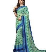 Green Printed Georgette Saree With Blouse