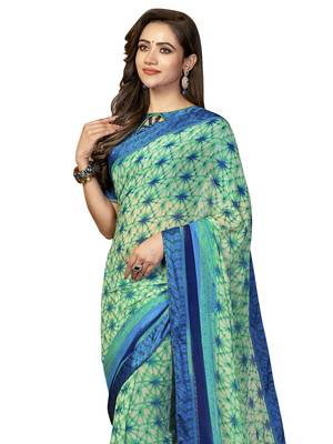 Green Printed Georgette Saree With Blouse 2