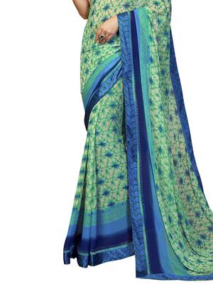 Green Printed Georgette Saree With Blouse 3