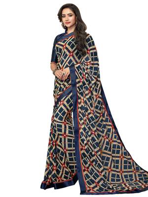 Beige Printed Georgette Saree With Blouse 1