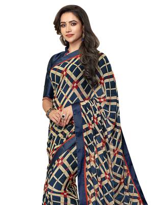 Beige Printed Georgette Saree With Blouse 2