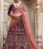 Violet Embroidered Silk Semi Stitched Lehenga