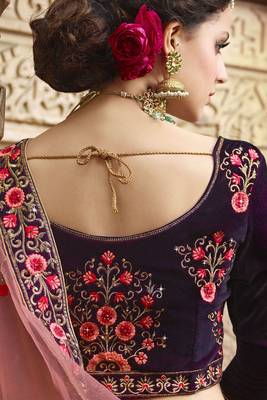 Violet Embroidered Silk Semi Stitched Lehenga 3