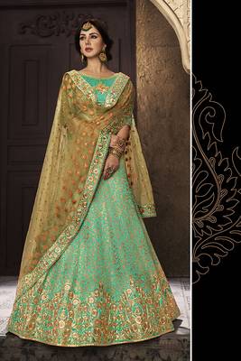 Green Embroidered Silk Semi Stitched Lehenga 1