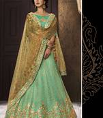 Green Embroidered Silk Semi Stitched Lehenga