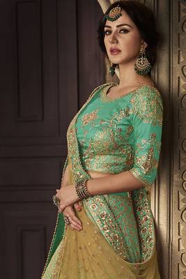Green Embroidered Silk Semi Stitched Lehenga 3