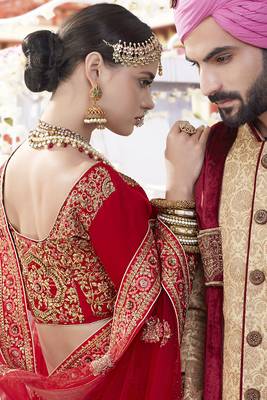 Red Embroidered Silk Semi Stitched Lehenga 2