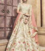 Cream Embroidered Silk Semi Stitched Lehenga