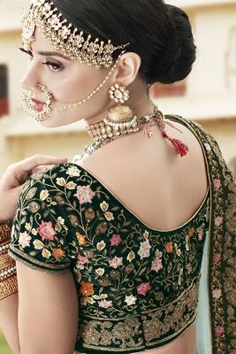 Green Embroidered Velvet Semi Stitched Lehenga 2