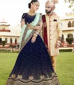 Blue Embroidered Velvet Semi Stitched Lehenga