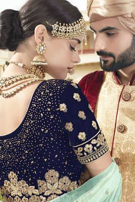 Blue Embroidered Velvet Semi Stitched Lehenga 2
