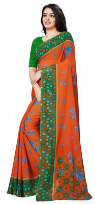 Multicolor printed georgette saree with blouse 3