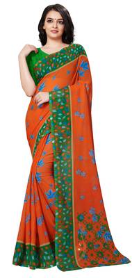 Multicolor printed georgette saree with blouse 5