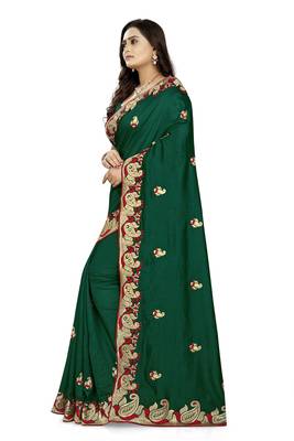 Green embroidered silk saree with blouse 2