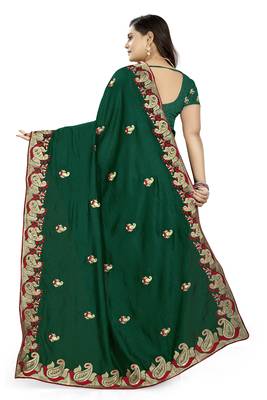 Green embroidered silk saree with blouse 4