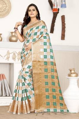 Green printed kanchipuram silk saree with blouse 1