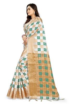 Green printed kanchipuram silk saree with blouse 2