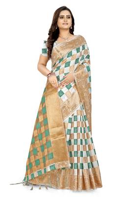 Green printed kanchipuram silk saree with blouse 3