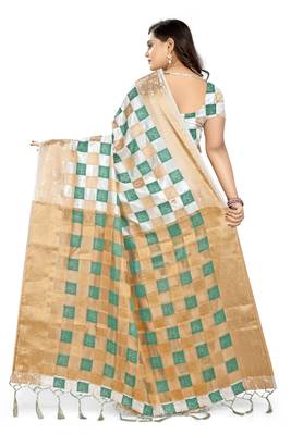 Green printed kanchipuram silk saree with blouse 4