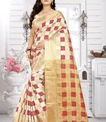 Red printed kanchipuram silk saree with blouse
