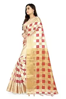 Red printed kanchipuram silk saree with blouse